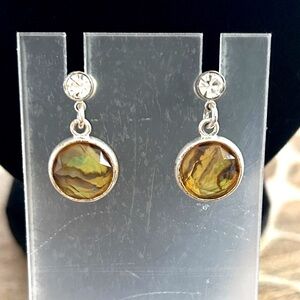 Earth tone faux diamond silver‎ Drop Earrings